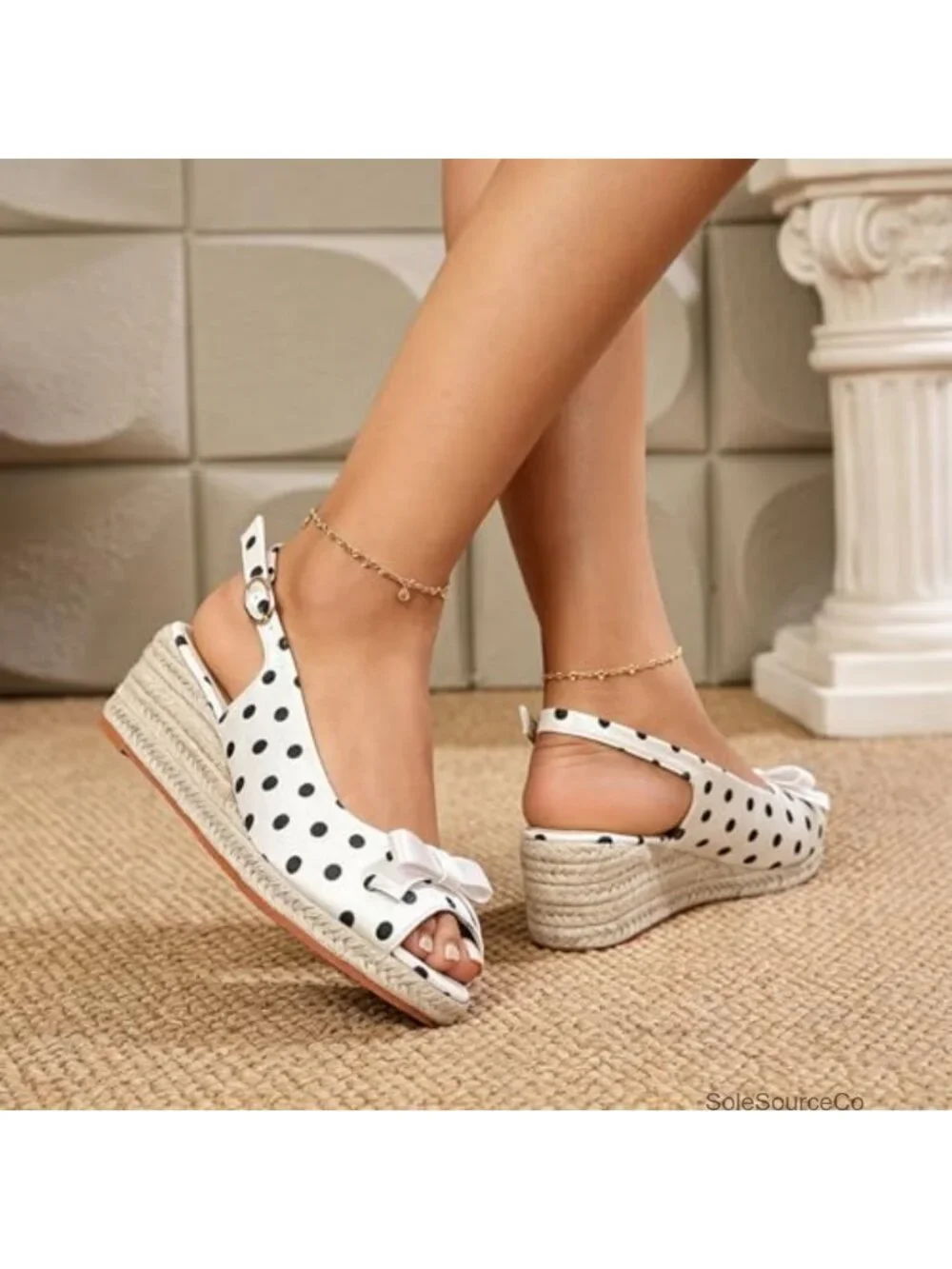 Women's Espadrille Wedge Heels Platform Slingback Sandals Bow Polka Dots Open